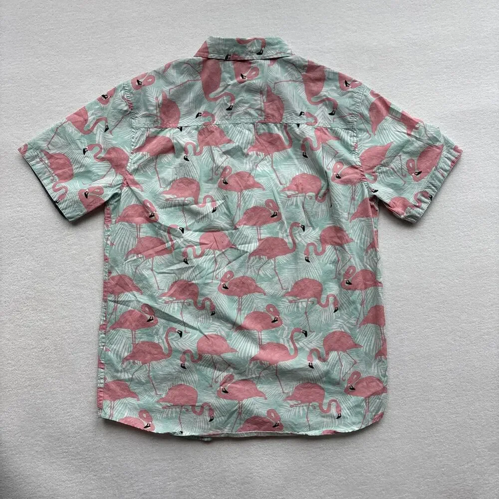 RF Brand MFG Men Medium Hawaiian Shirt Flamingo Short Sleeve Tropical‎